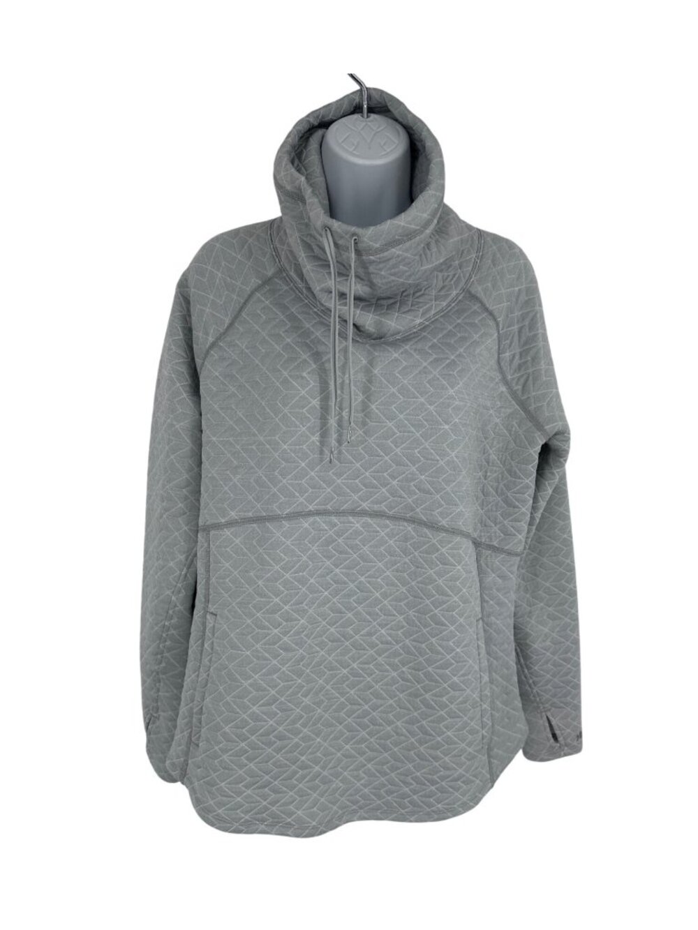 Marmot Women's Annie Quilted Pullover Gray Funnel Neck Thumbholes Top Size XL